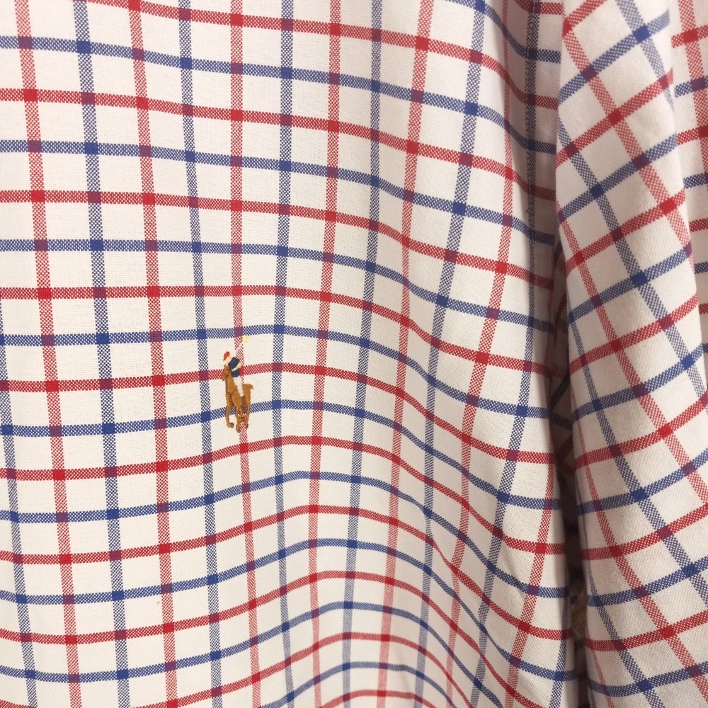 Ralph Lauren Mens LT Tall Red Blue Tattersall Check Button Down Shirt Cotton - Picture 2 of 7